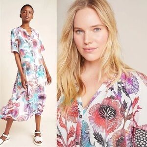 Anthropologie Tugboat Azores Dress Lagenlook Floral Cottagecore Prairie Maxi XS